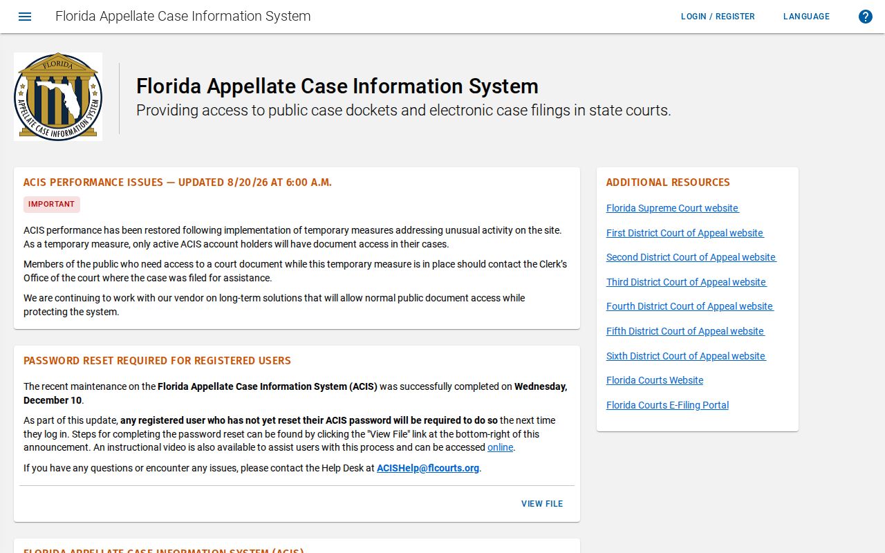 Duval County resident lookup at the Florida ACIS home page