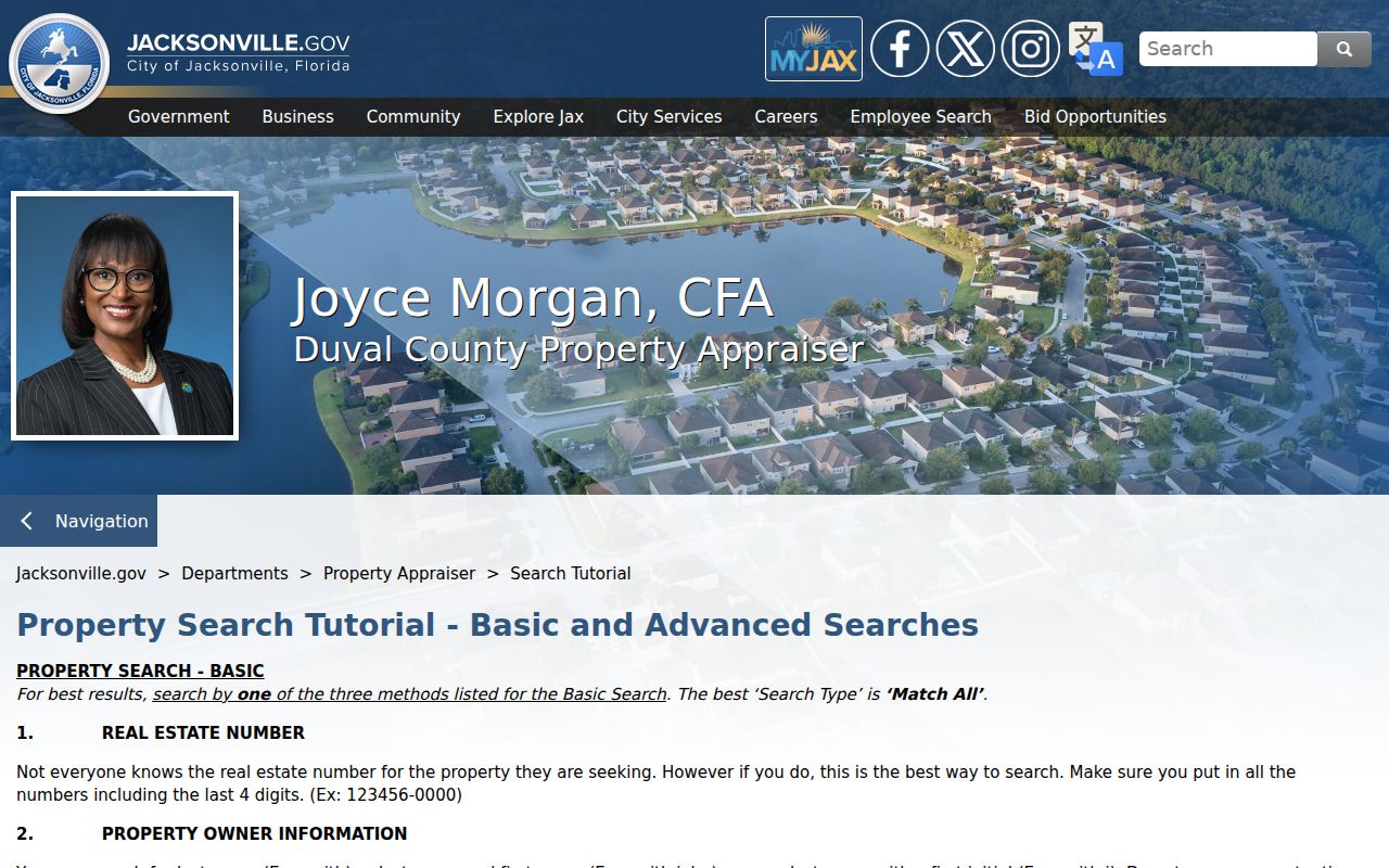 Duval County Property Appraiser street search tutorial