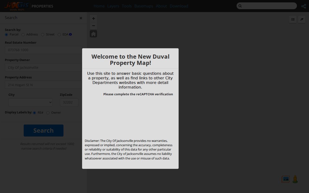 Duval Property map parcel and street tools
