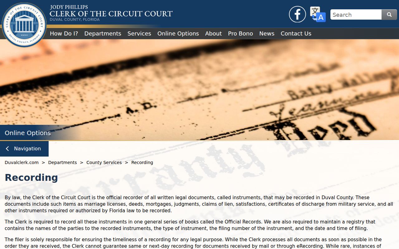 Duval County Clerk Recording Department information