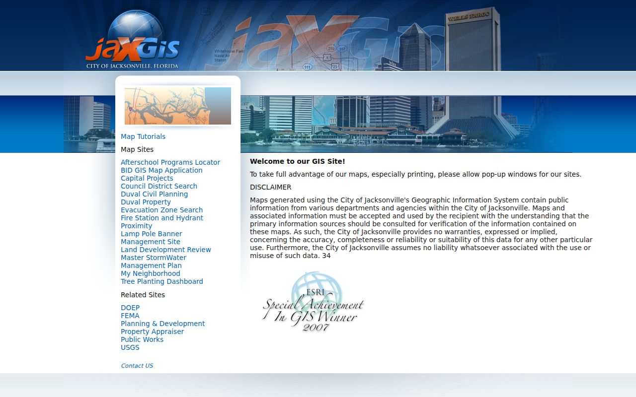 Jacksonville GIS application gateway for Duval County streets