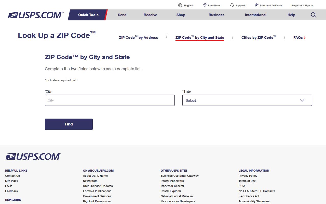 Duval County ZIP code directory USPS lookup screen